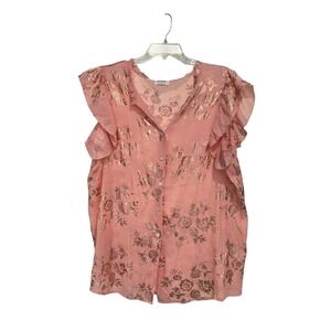 Kindred | Flutter Sleeves Gold Floral Print Pink Blouse Plus Size 2X‎ Boho Fairy